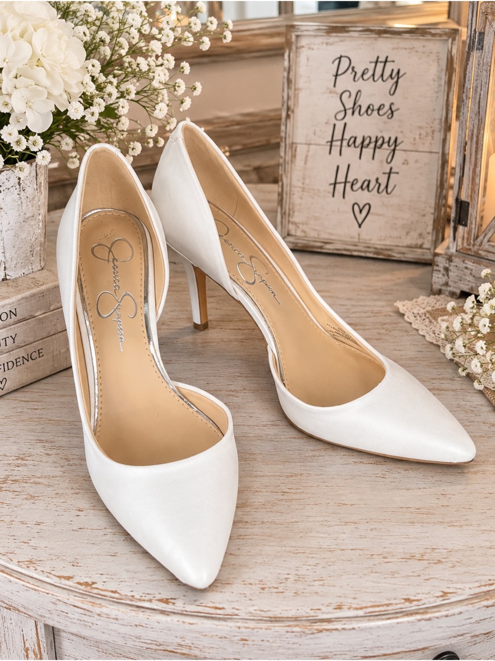 Jessica Simpson Ivory Satin Pointed D'Orsay Pumps